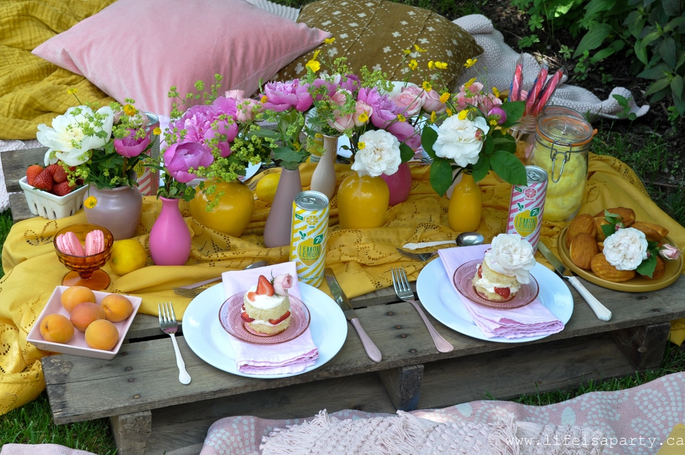 pink and yellow pallet picnic