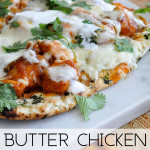 Butter Chicken Pizza: use frozen naan bread and jarred butter chicken sauce from the grocery store, for this quick and easy butter chicken pizza recipe.