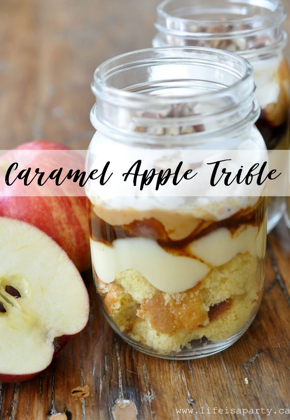Caramel Apple Trifle: layers of cake, caramel, cooked apples, custard, and whipped cream create the perfect fall dessert.