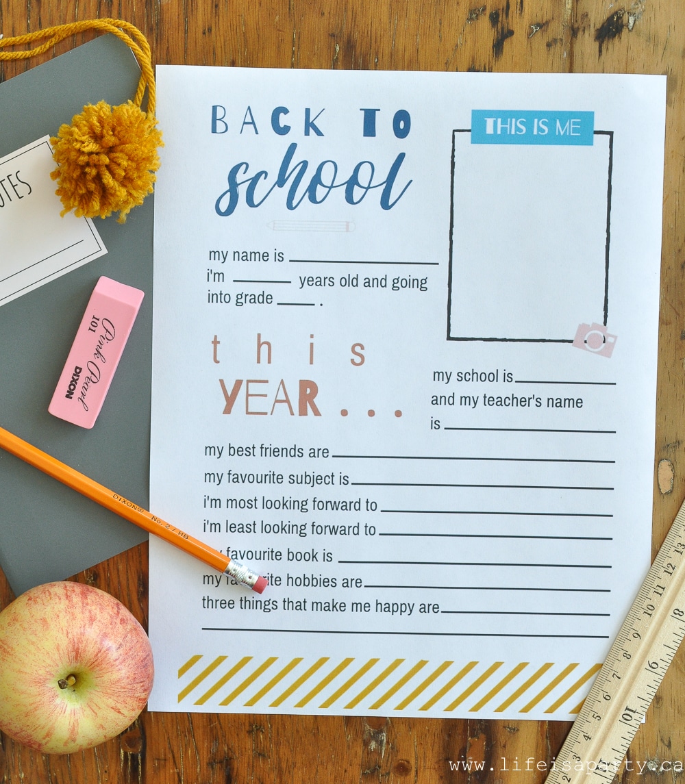 Back To School all about me printable