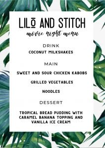 Lilo and Stitch free party printable menu