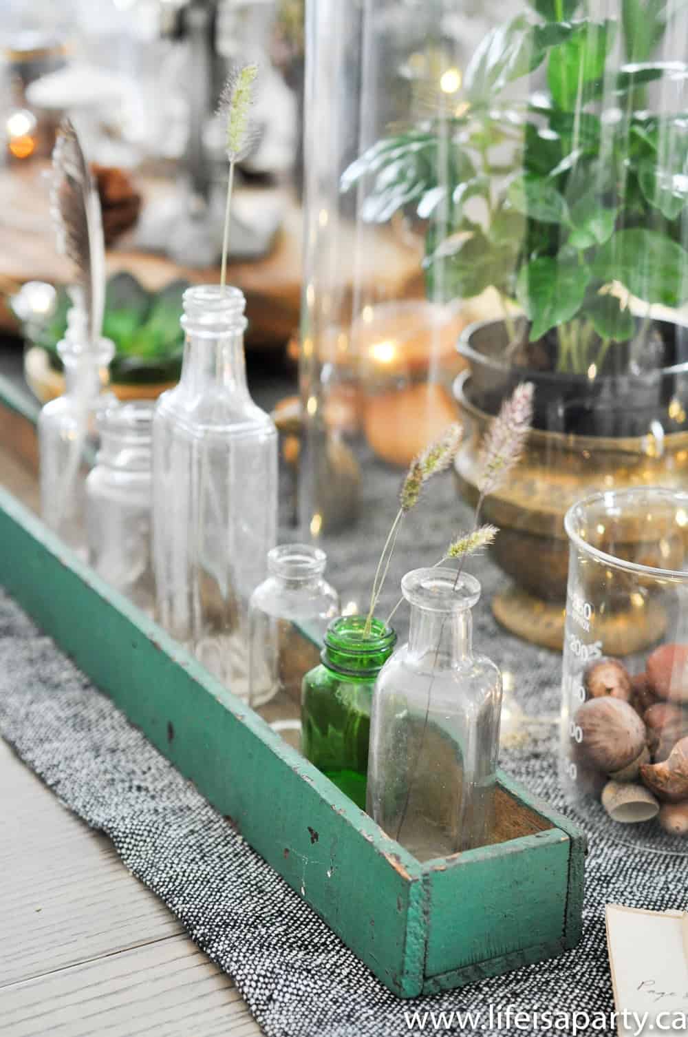 vintage bottles in a tray