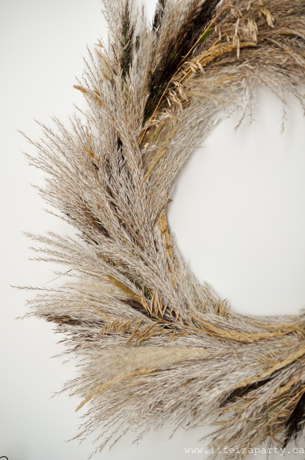 Pampas Grass Wreath: This inexpensive DIY wreath is made from foraged grasses. Perfect for fall, easy to make and full of texture.