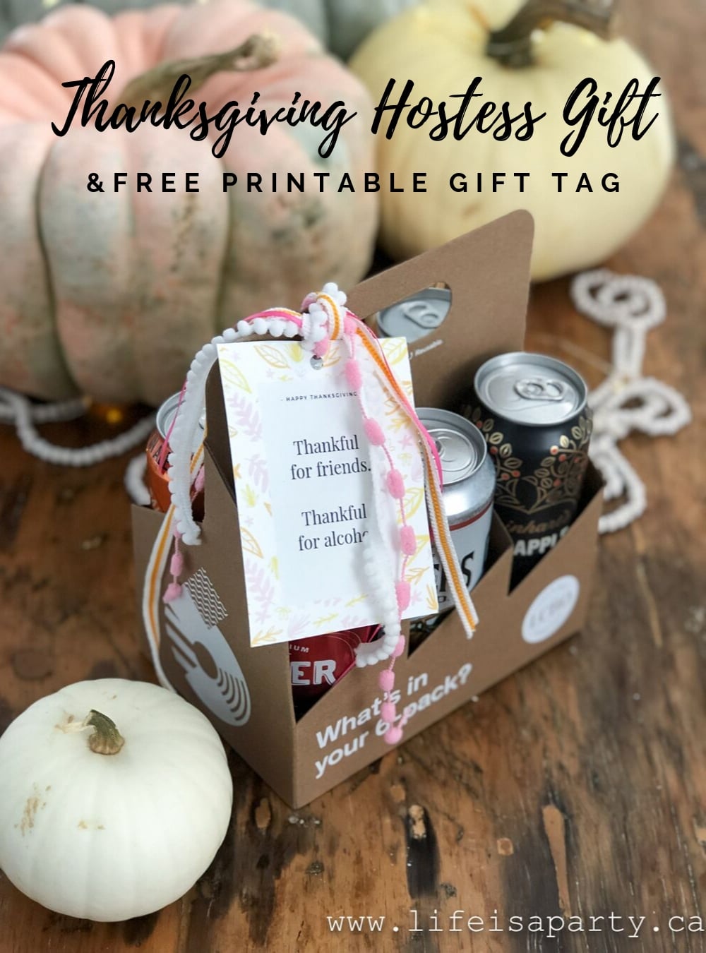 Thanksgiving Hostess Gift: Give your hosts drinks with a cheeky free printable gift tag for friends or family in 3 different colours.