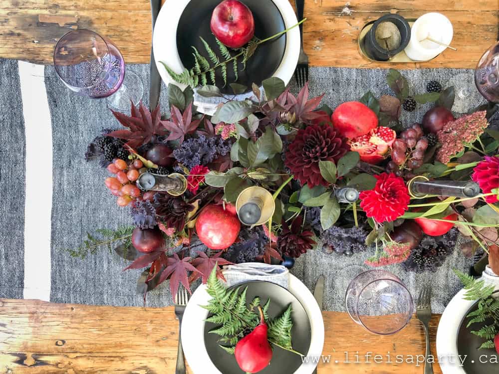 purple and red table centrepiece