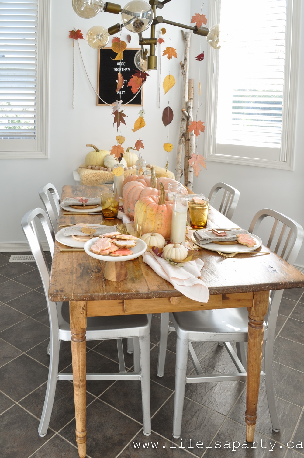fall leaves and pink pumpkins rustic thanksgiving tables cape
