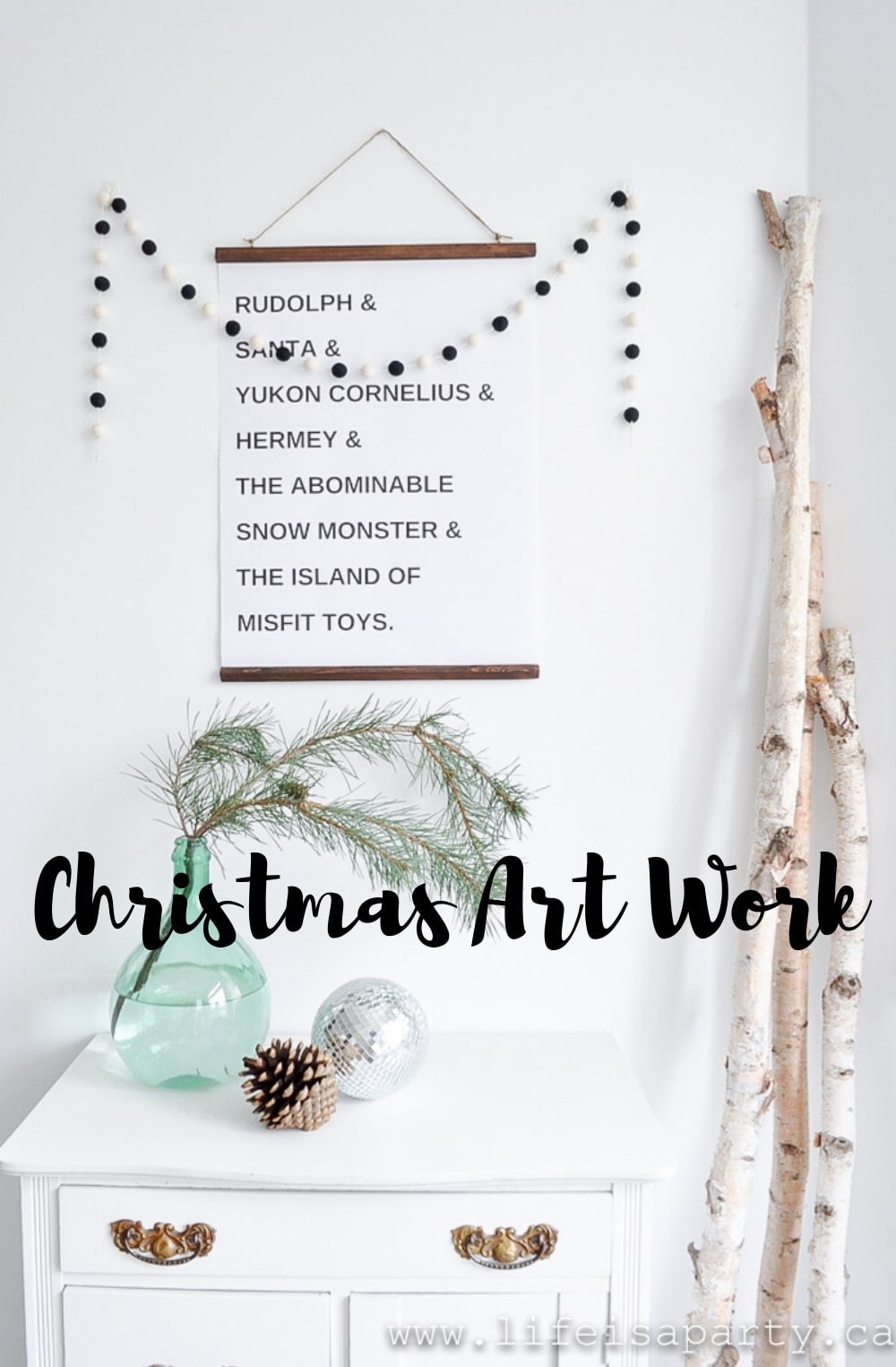 Christmas Art Work -large and inexpensive engineer prints and a DIY wood hanger makes the perfect Christmas Art Work on a budget.
