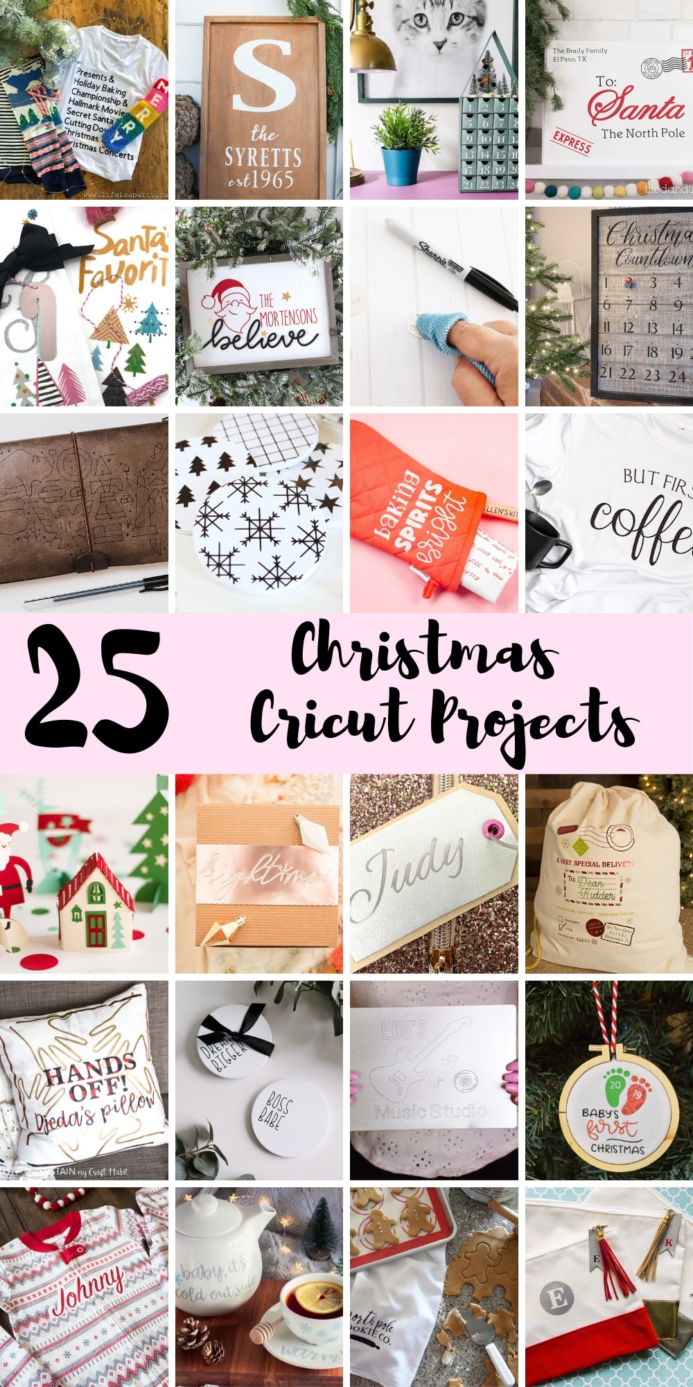 25 Christmas Cricut Projects: inspiration and ideas for all your Christmas crafting with your Cricut machine using paper, fabric, metal, leather, and more.