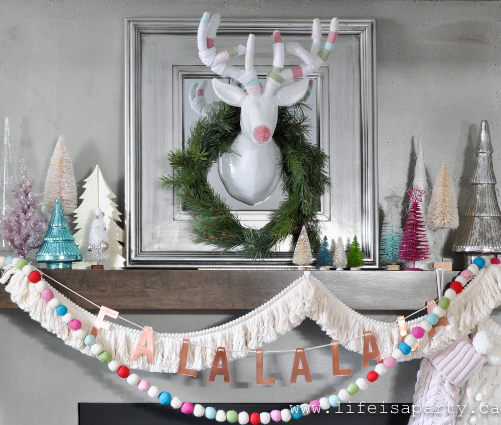 pastel Christmas fireplace mantel