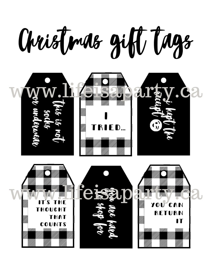 Black and White Funny Printable Christmas Gift Tags