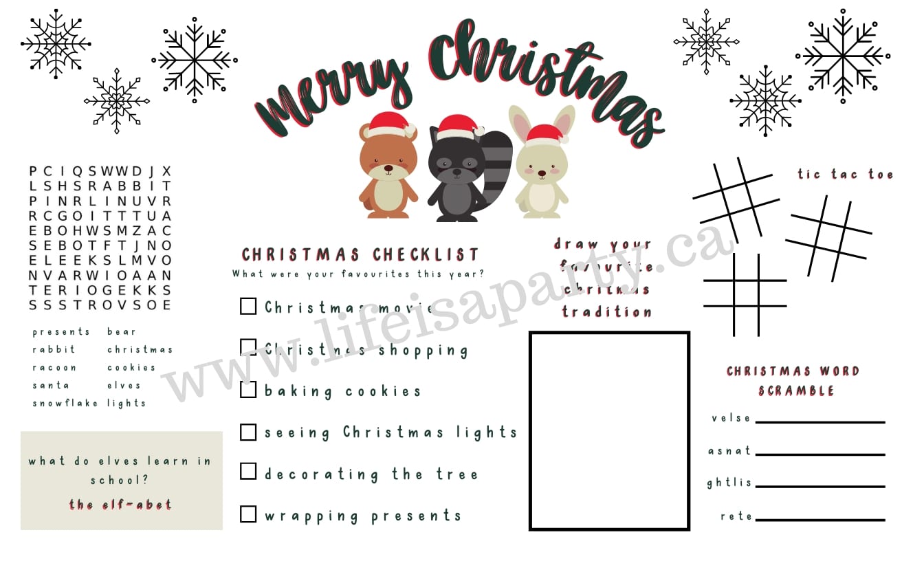 kids printable Christmas activity placemat