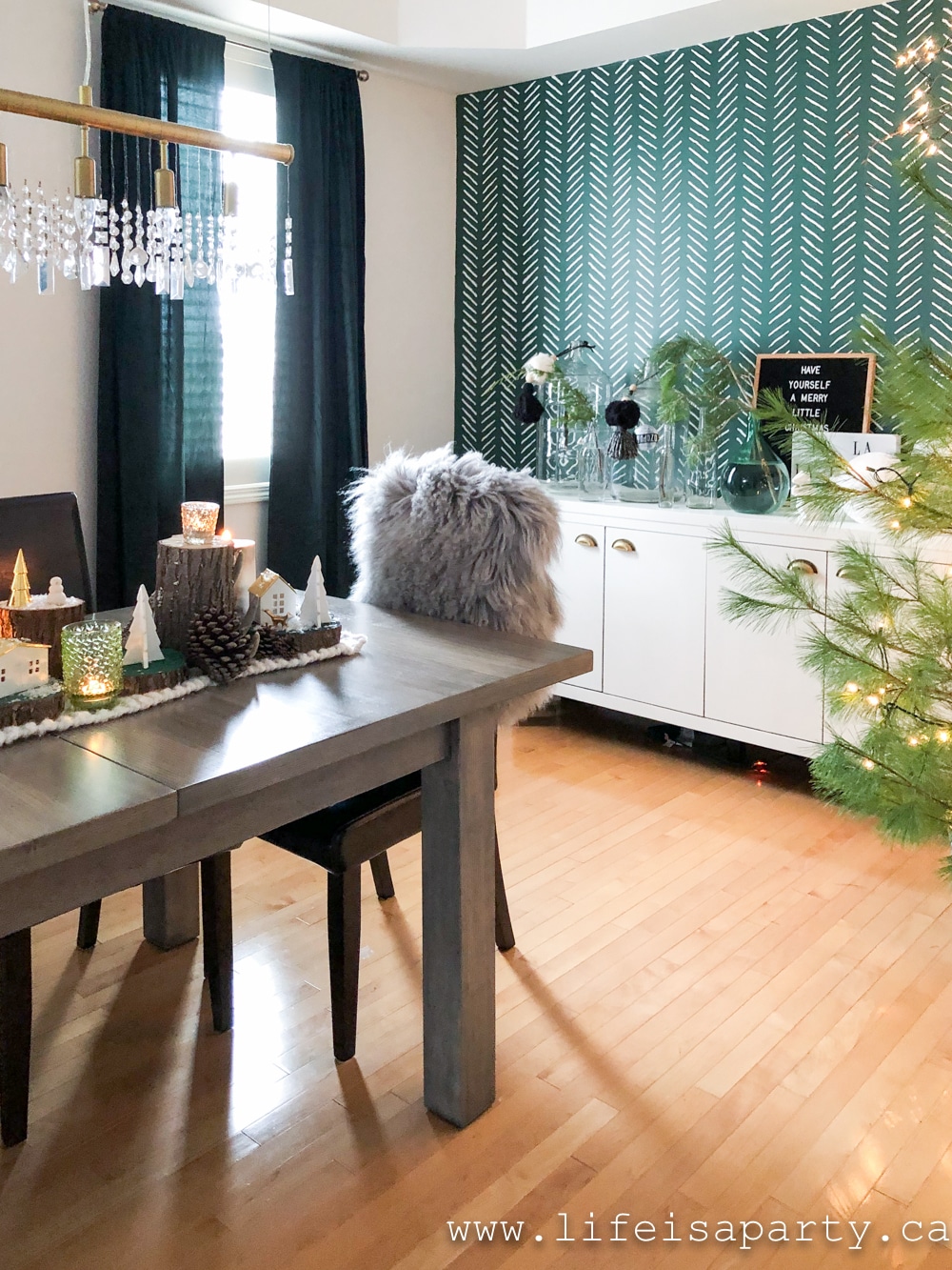 Rustic Scandinavian Christmas Home Decor with green Christmas decor