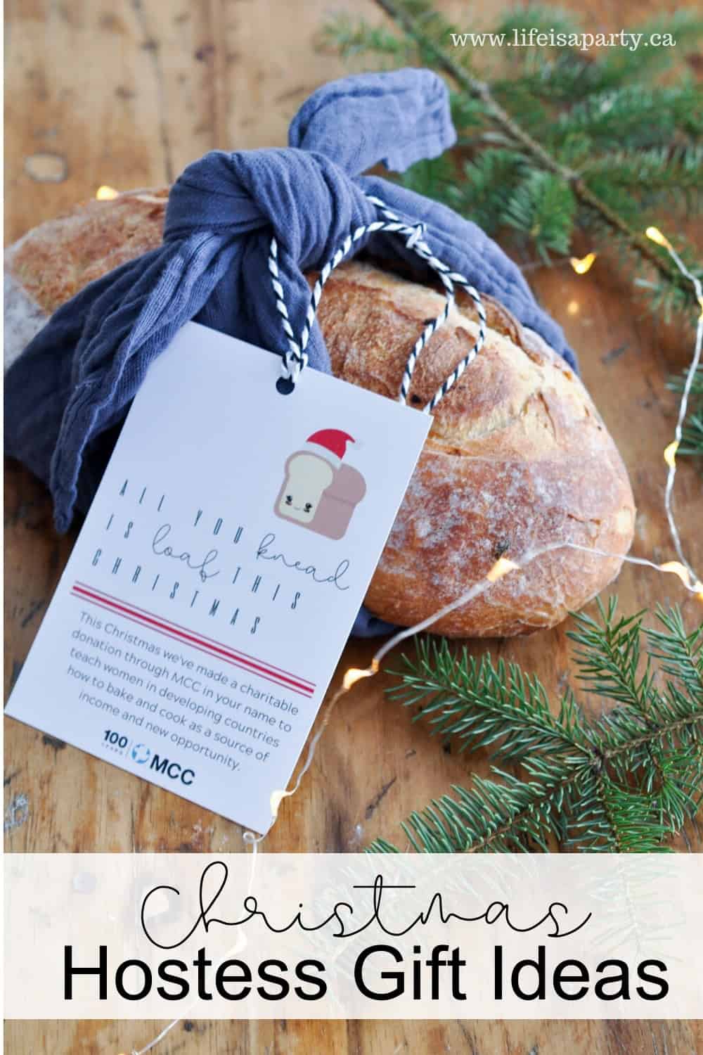 Christmas Hostess Gift Ideas: give charitable contributions to the developing world through MCC with funny printable gift tags, and a small gift.