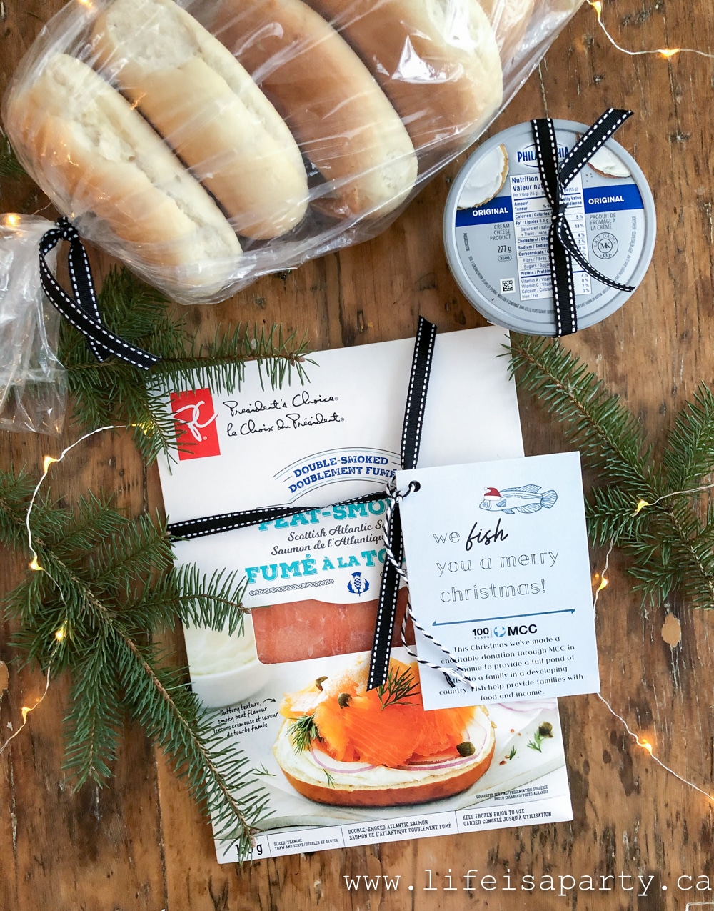bagels and smoked salmon Christmas Hostess Gift