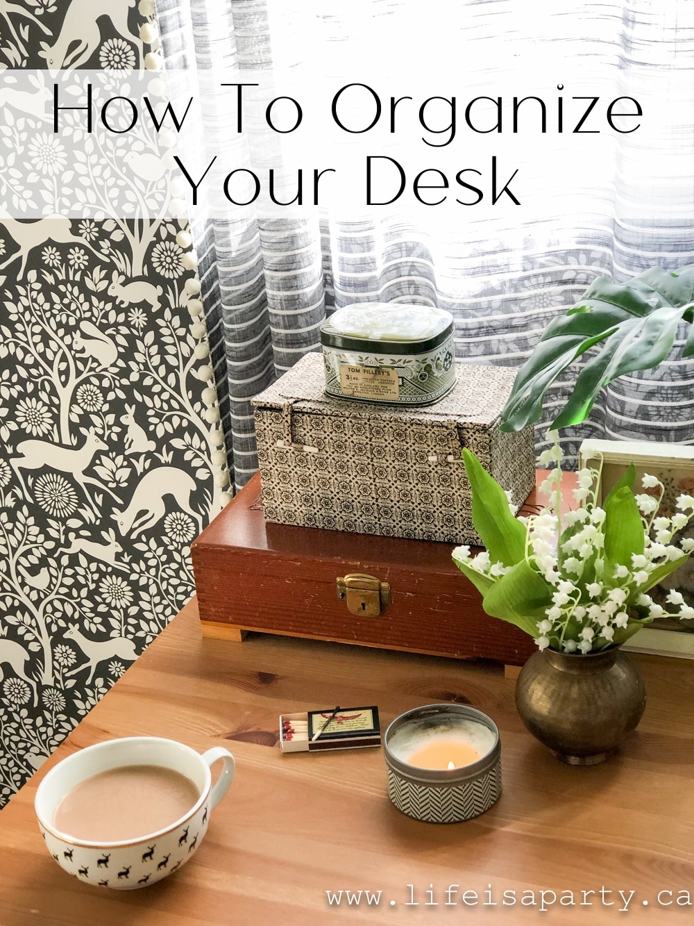 How To Organize Your Desk: get your office and craft room organized with unlikely and beautiful containers from the thrift store.