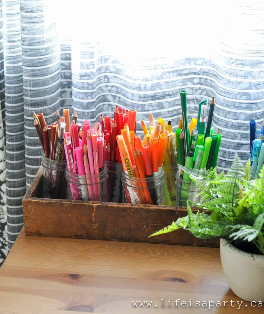 organizing colouring supplies