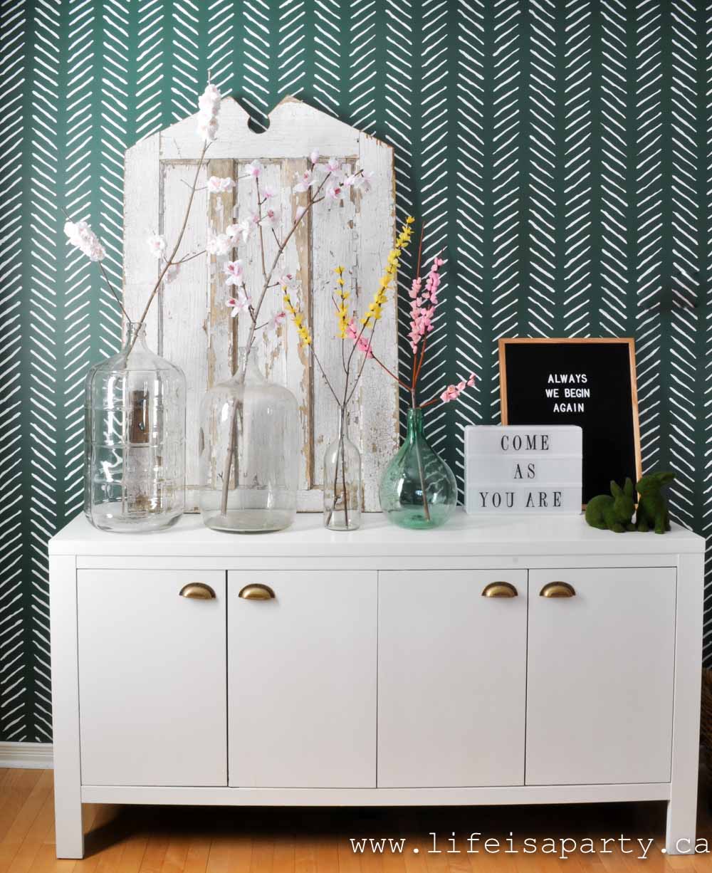 Spring Home Tour: pretty pastel rainbow colours, butterflies, mushrooms, and crepe paper flowers create the most beautiful spring home tour.