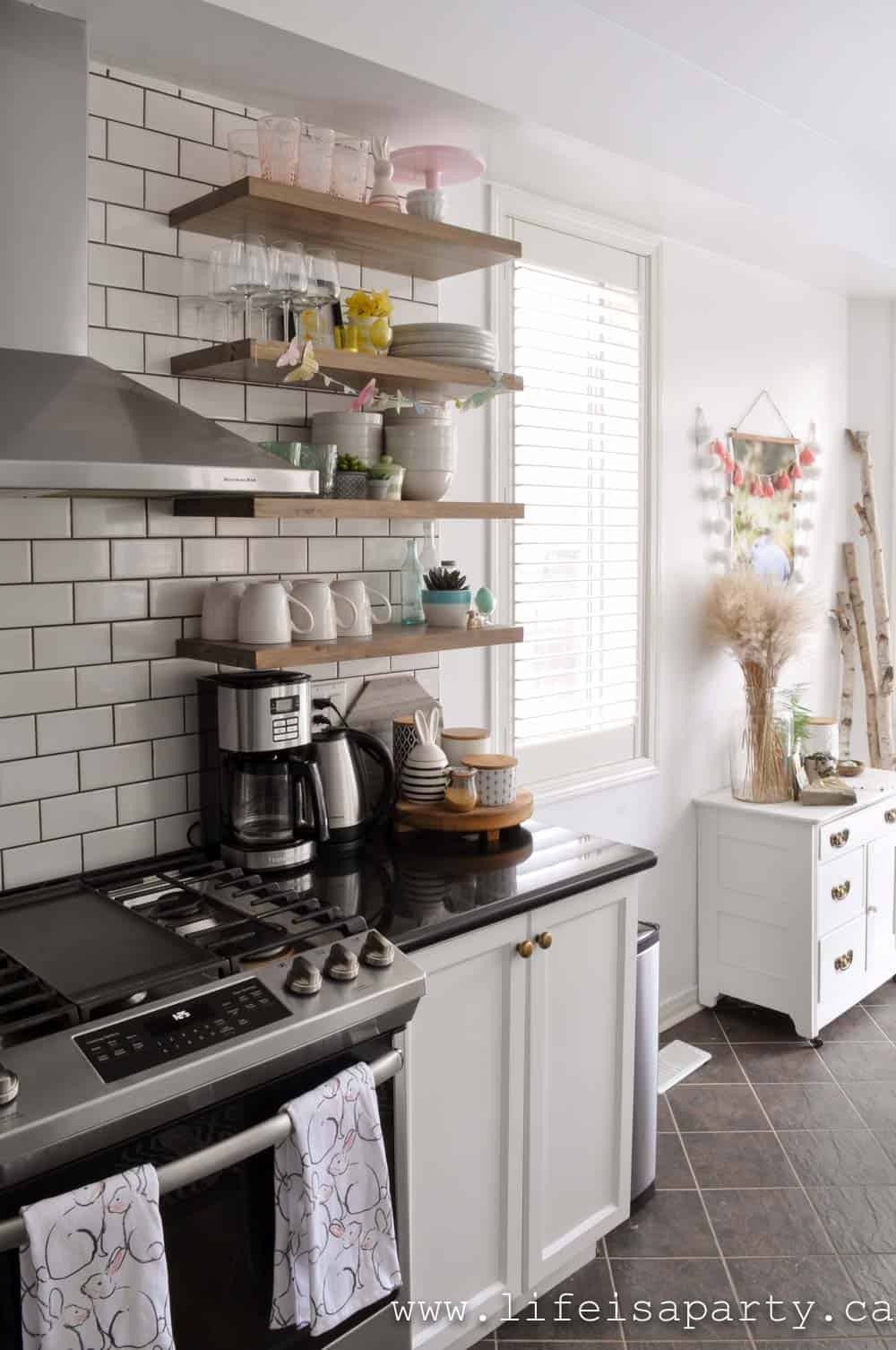 kitchen open floating shelves