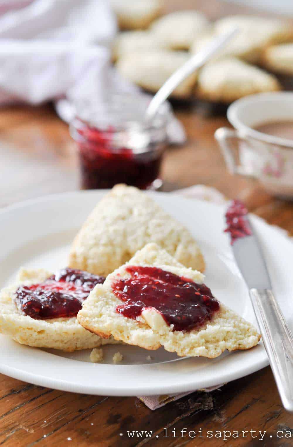 Easy food processor scones with jam and butter.
