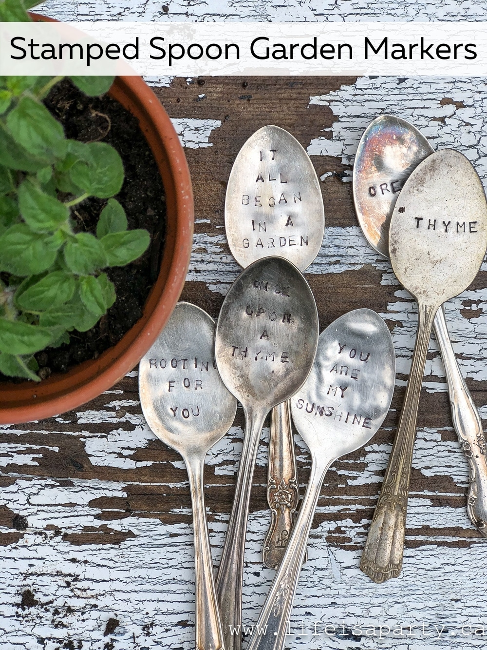 How To Make Stamped Spoon Garden Markers: use metal stamps to engrave old spoons with plant and herb names, or funny or inspirational sayings.