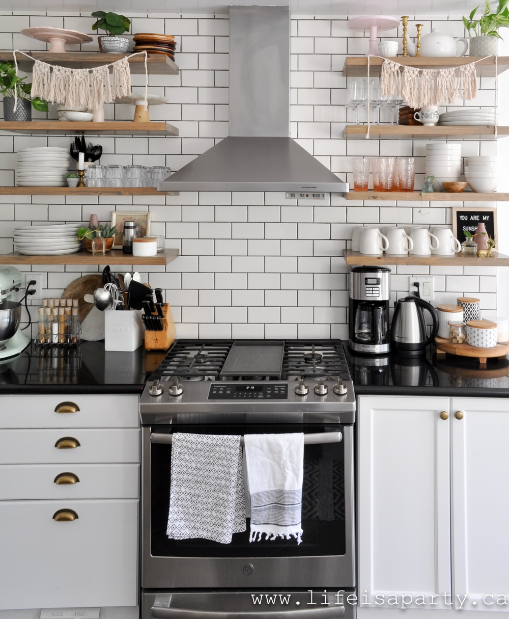 how to style kitchen open shelves