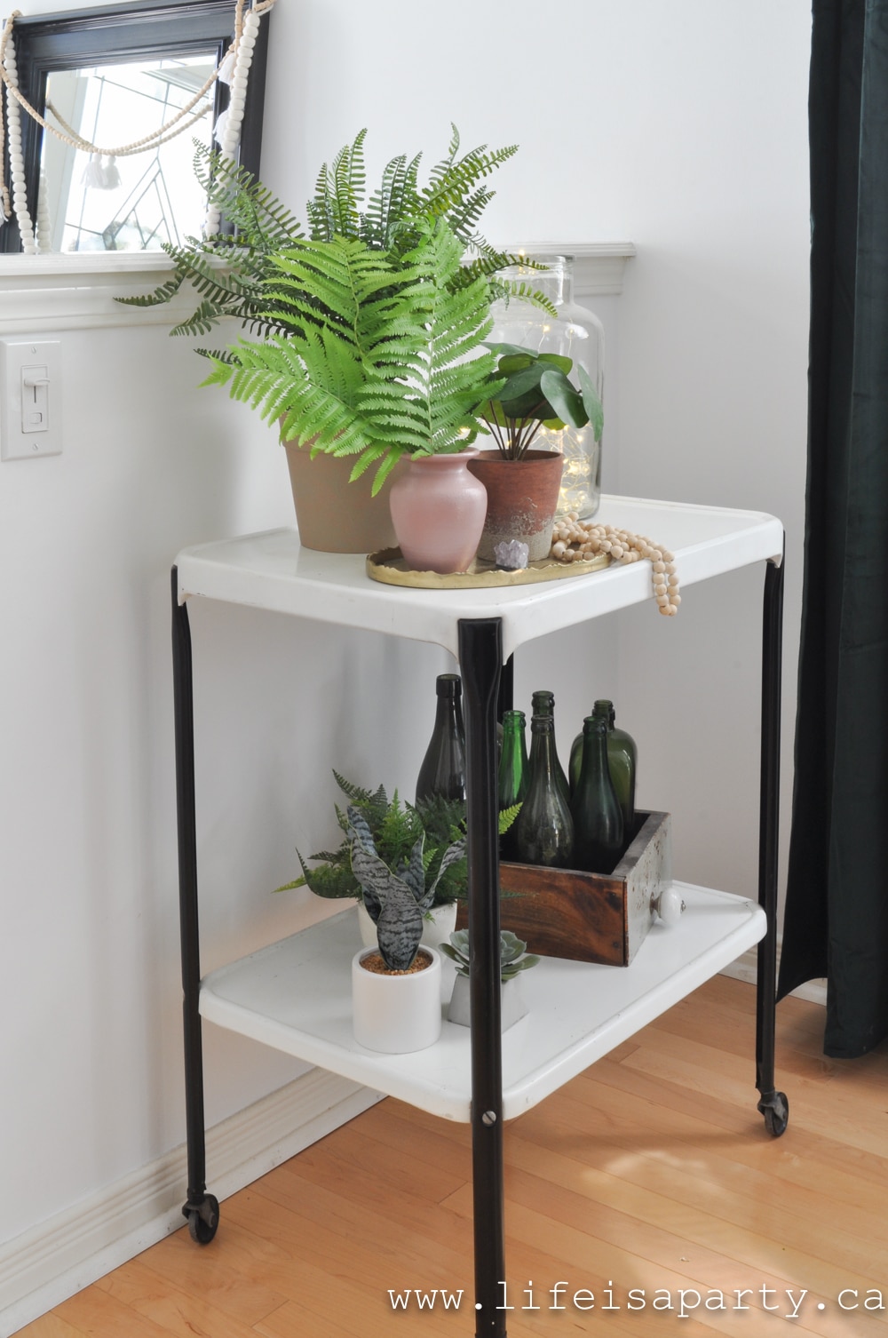 bar cart with plants