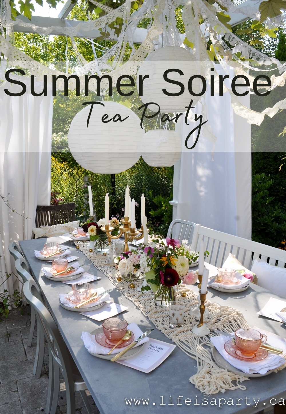 Summer Soiree Evening Tea Party: the perfect summer soiree evening with boho decor, fresh flower crowns, a tea party menu and tea cocktails.