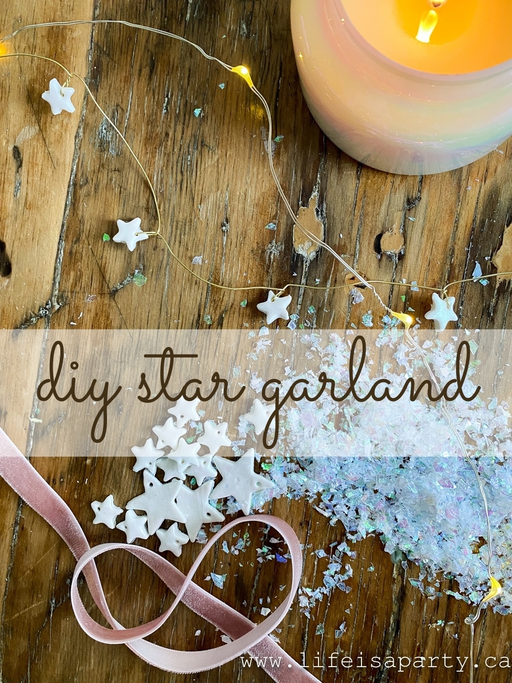 DIY Star Garland: easy craft using polymer clay and gold wire to create beautiful star garland for Christmas decorating.