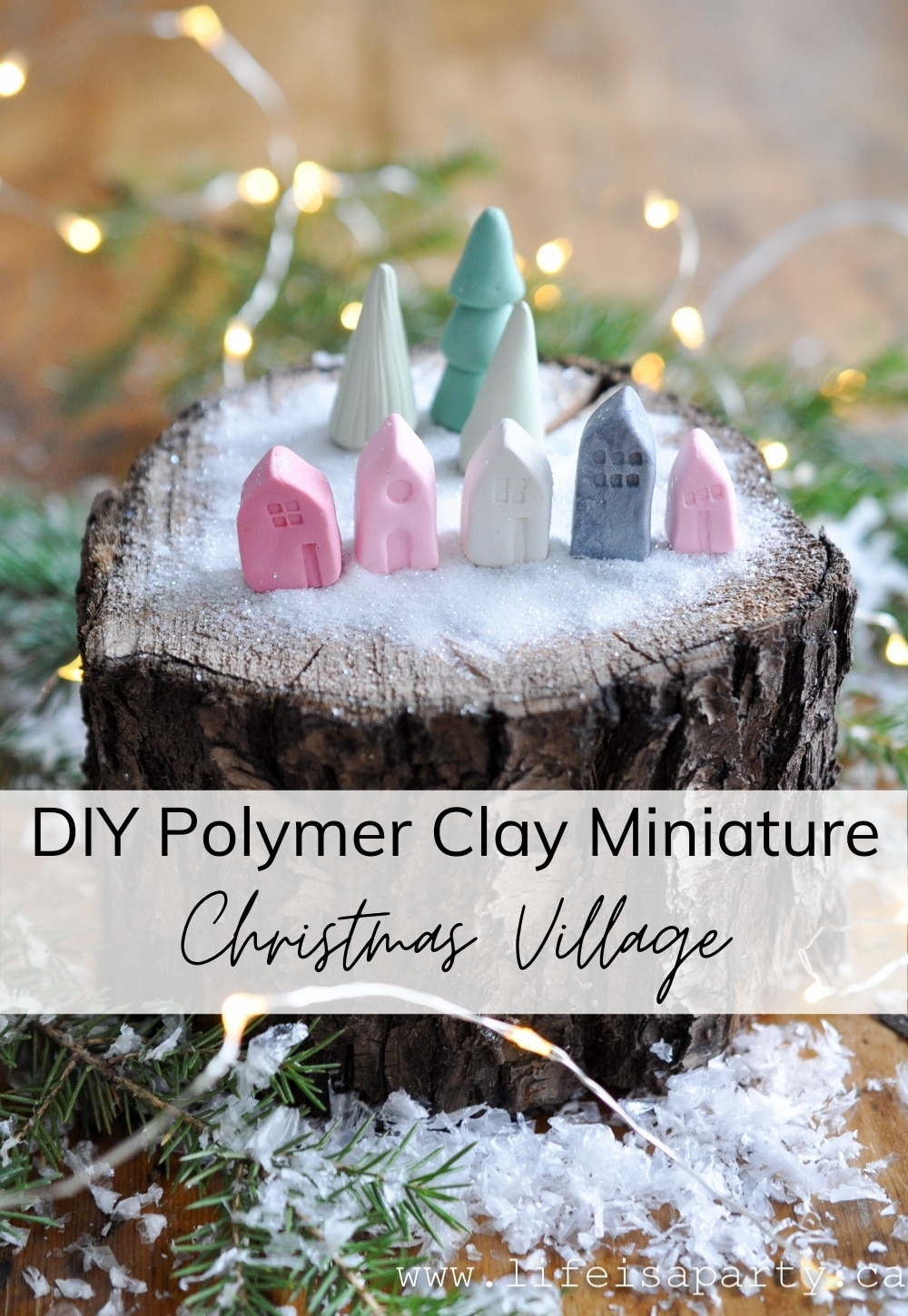 Polymer Clay Christmas Village: DIY miniature polymer clay houses and trees make a decorative miniture Christmas village.