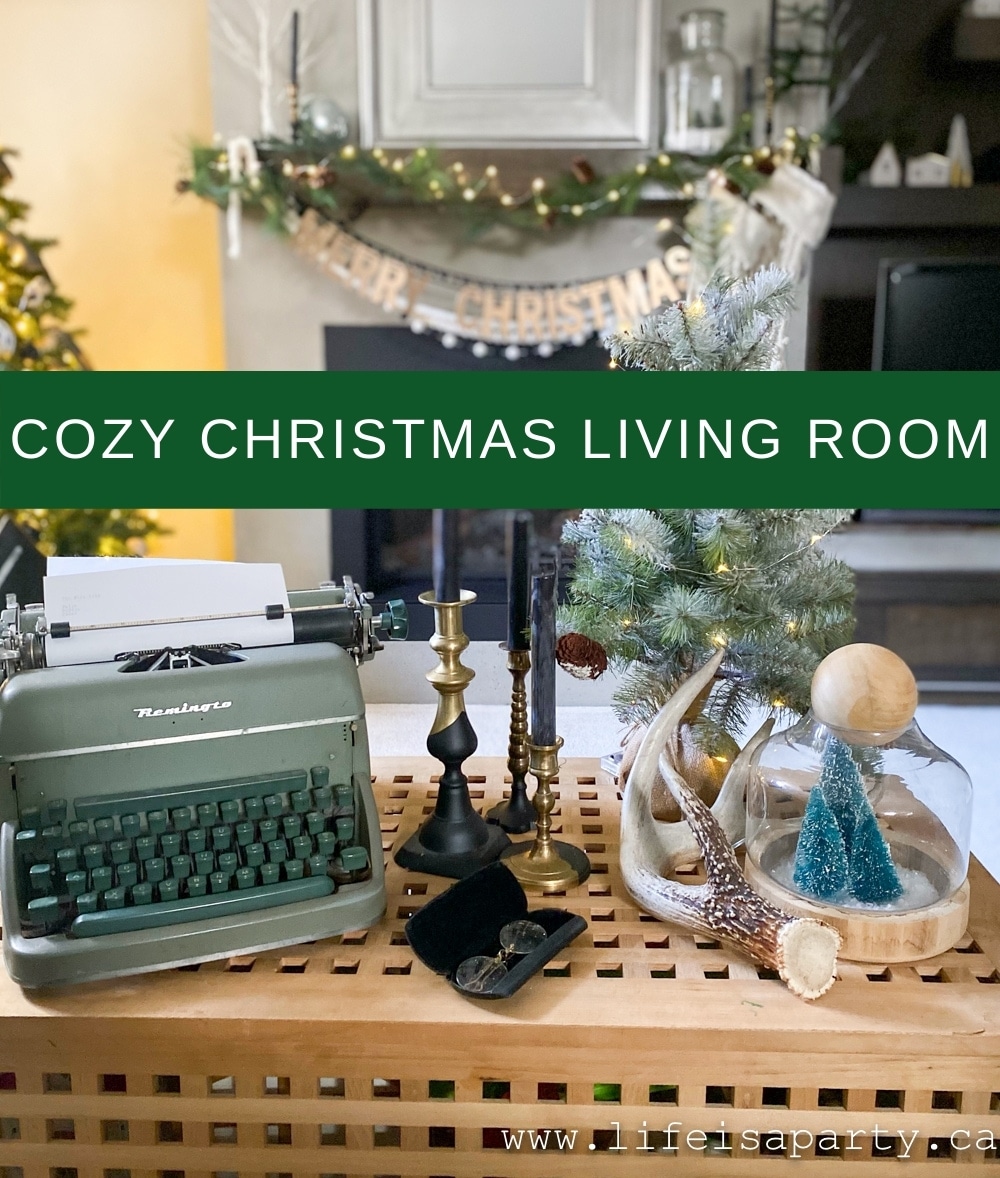 Cozy Christmas Living Room: this cozy living room gets a forest feel for Christmas along with lots of boho touches and hygge vibes.