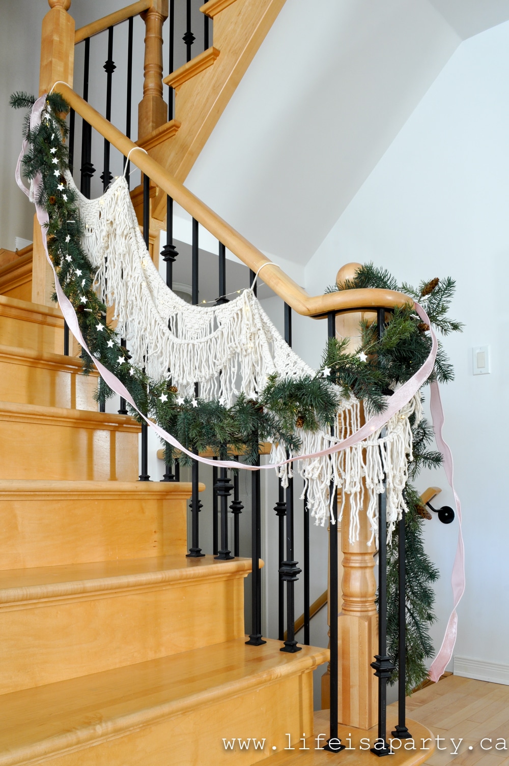 Christmas stair garland boho