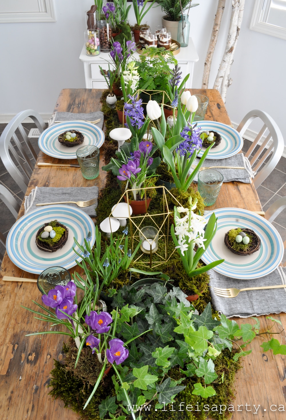 blue green and purple spring table
