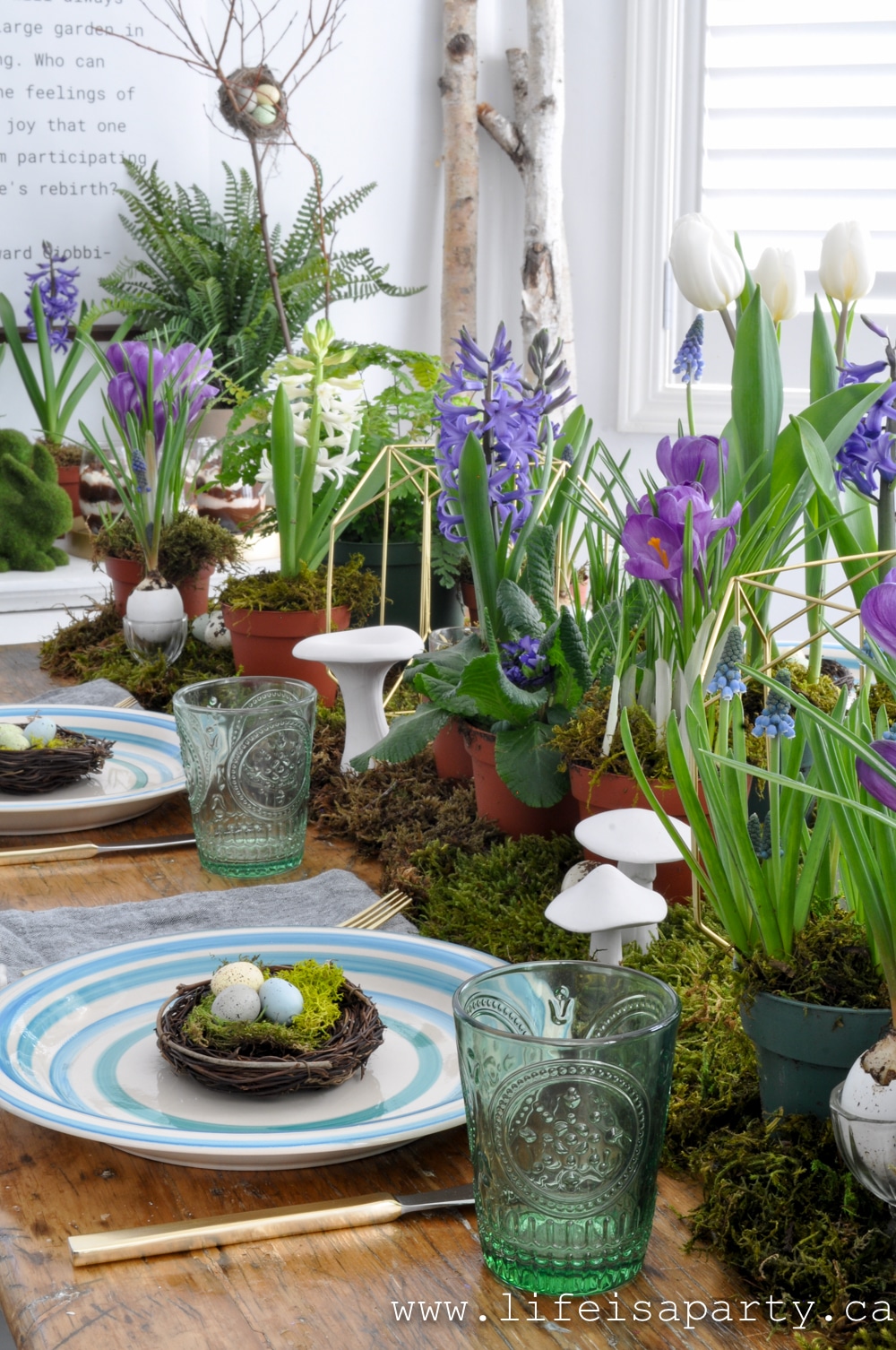 green blue and purple Easter table