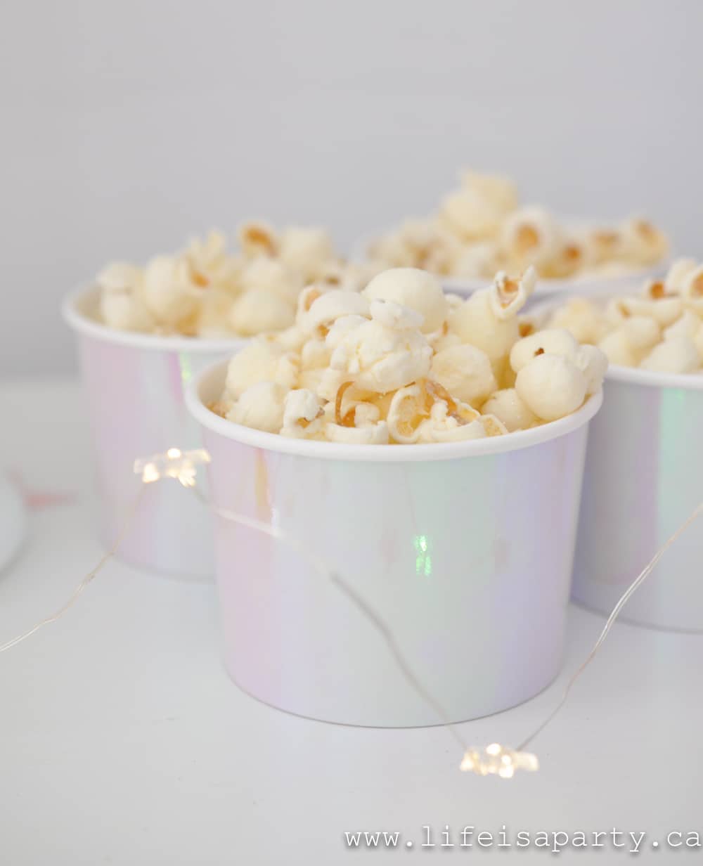 popcorn in a iridescent cup