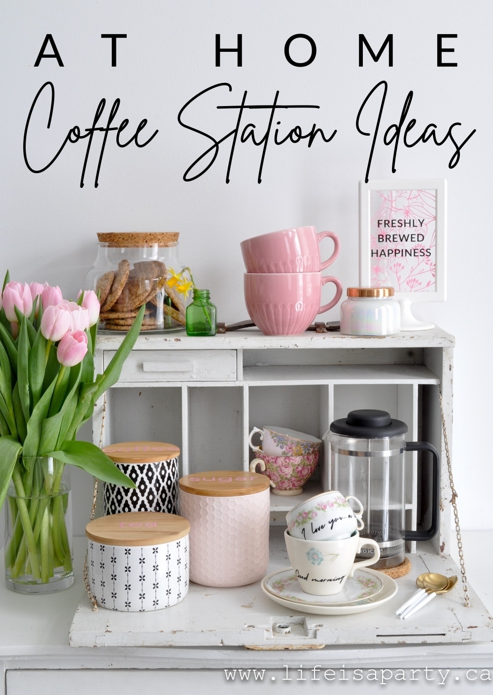 Home Coffee Station Ideas: set up a special spot at home for everything you need to make the perfect coffee -or tea!