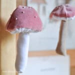 DIY velvet mushroom craft in pink and white.