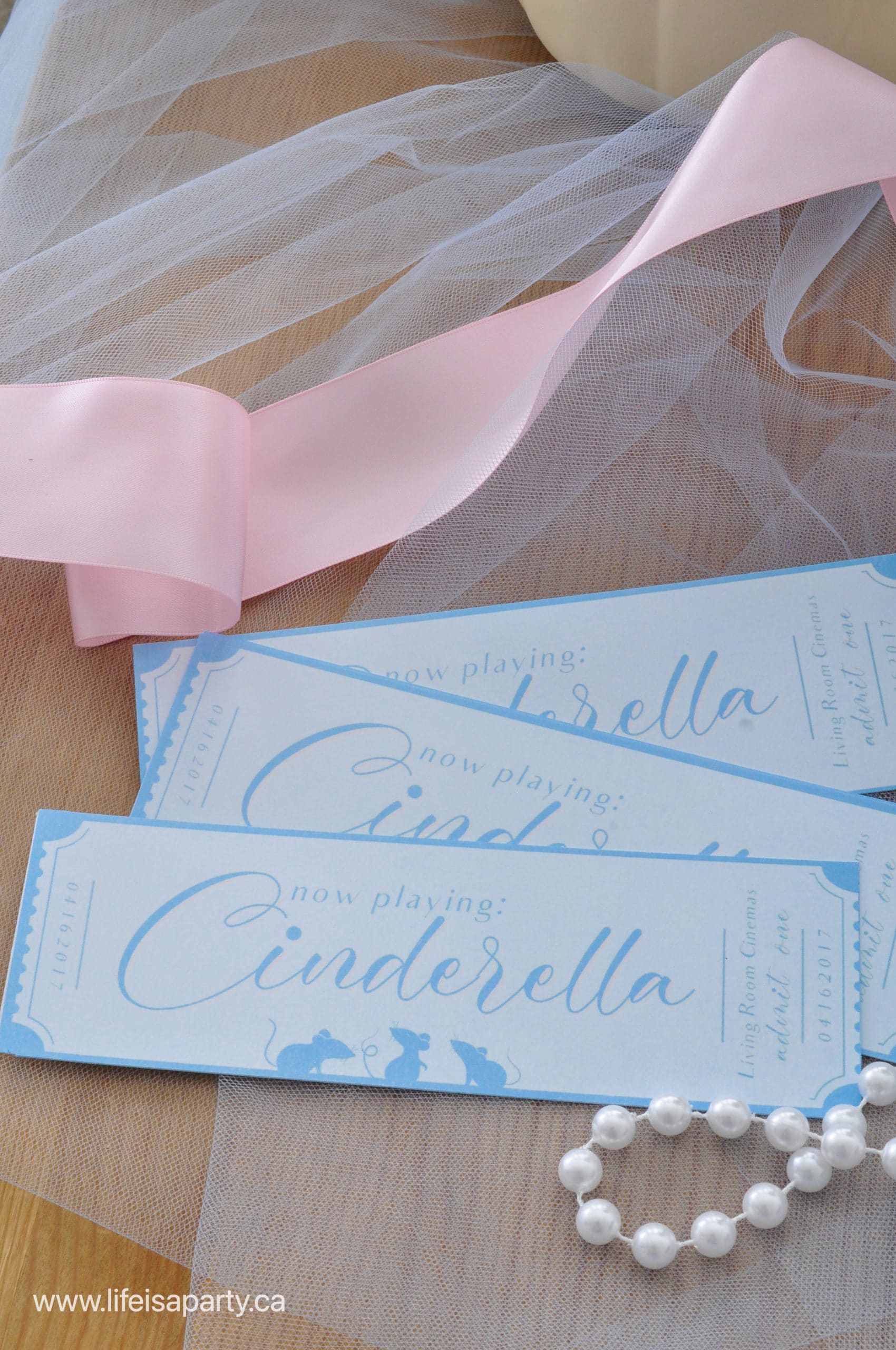 Cinderella party invitation movie ticket