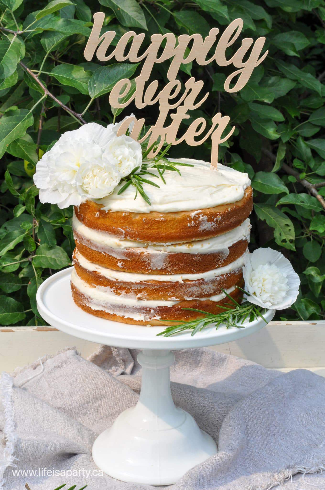 Simple Wedding Cake and DIY Wood Wedding Cake Topper - Life is a Party