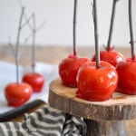 Homemade old fashioned candy apples.