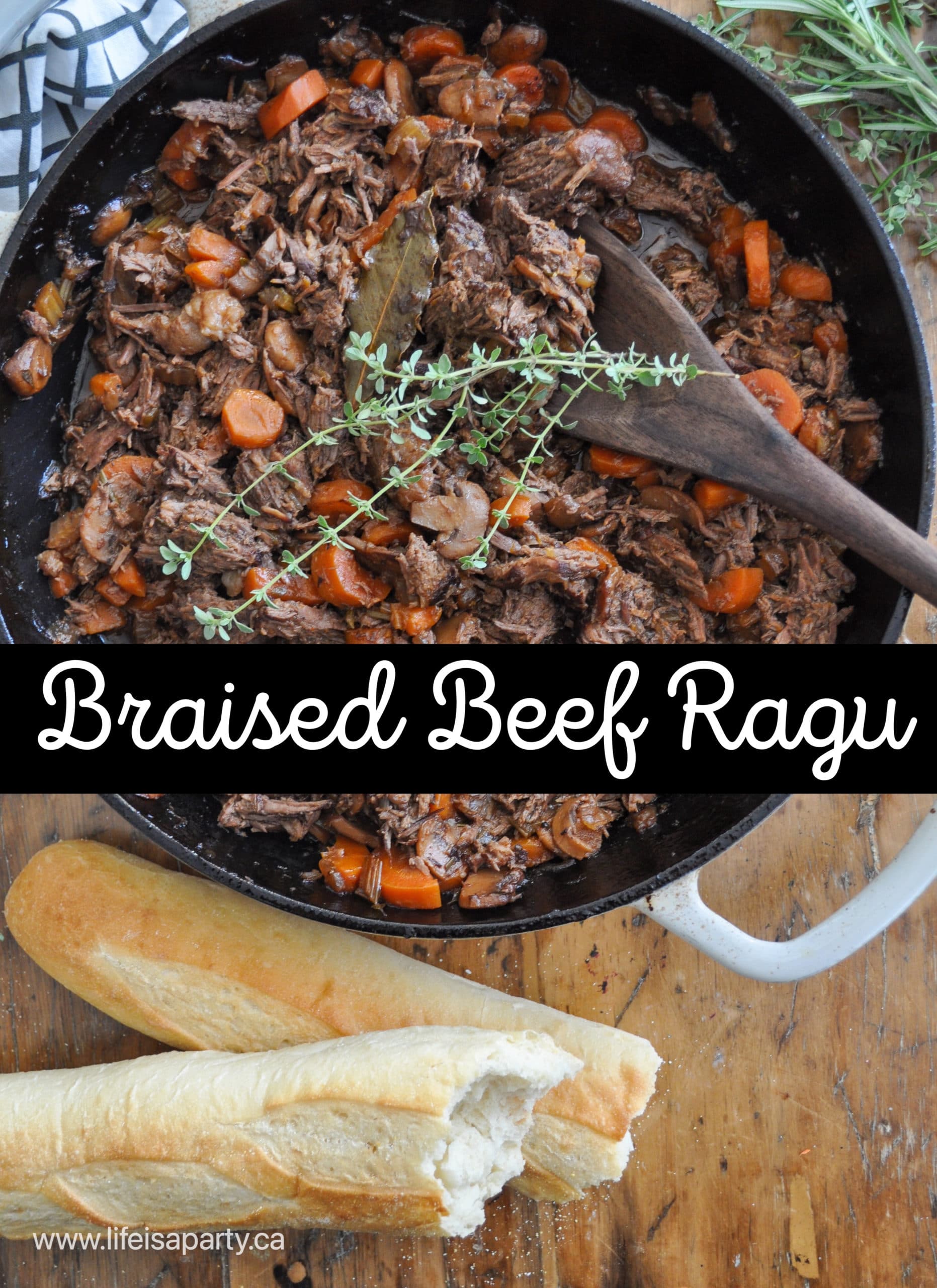 Braised Beef Ragu: rich beef dish is slow cooked in the oven until fork tender. Serve with pasta or mashed potatoes, perfect comfort food.