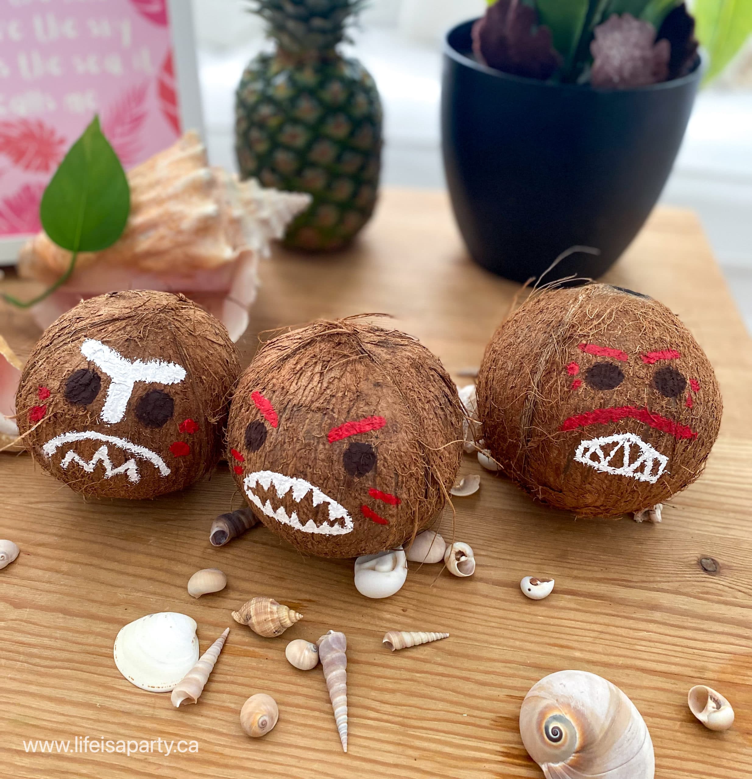 Moana party decorations DIY Kakamora coconut pirates