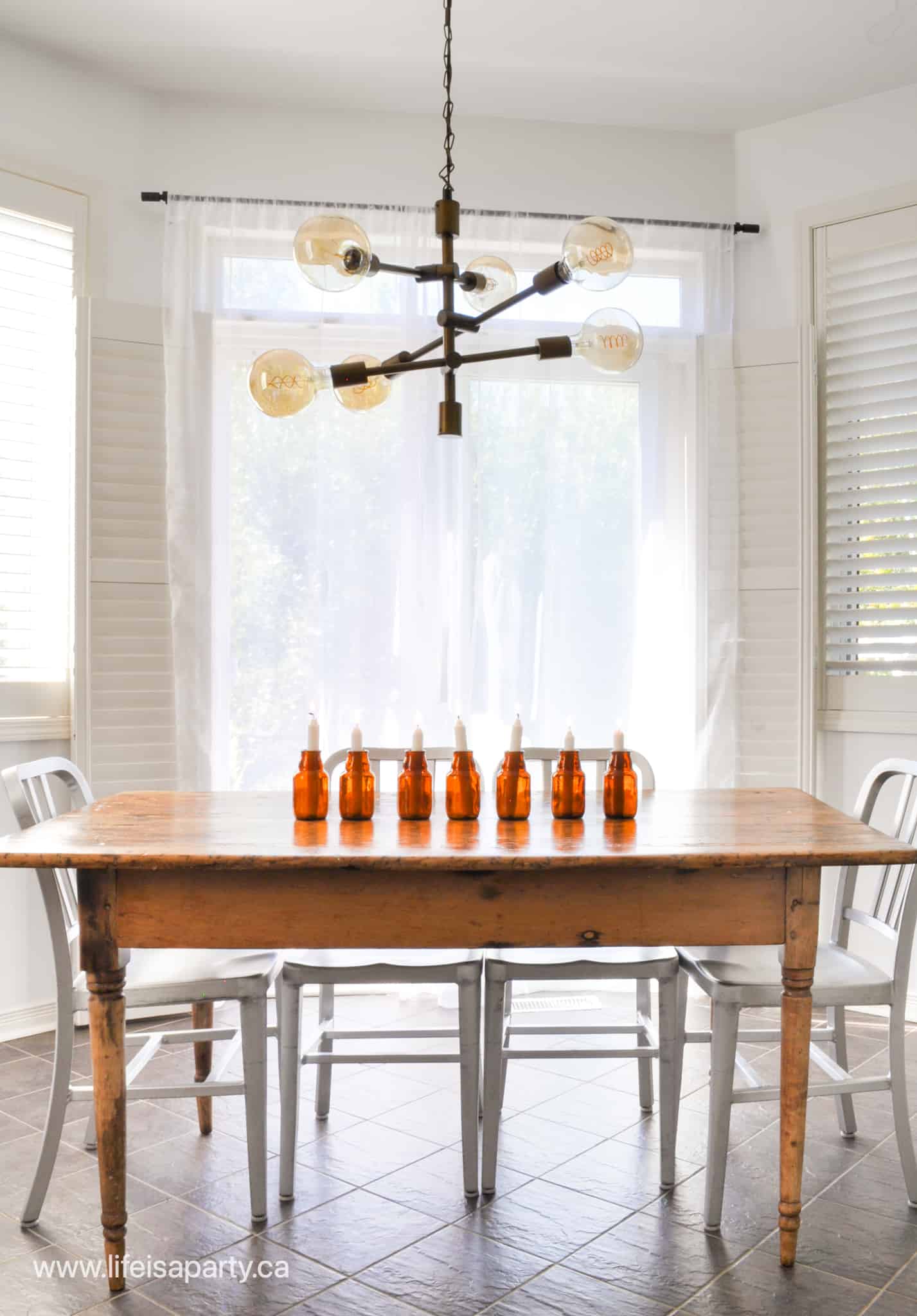 dining table with amber glass
