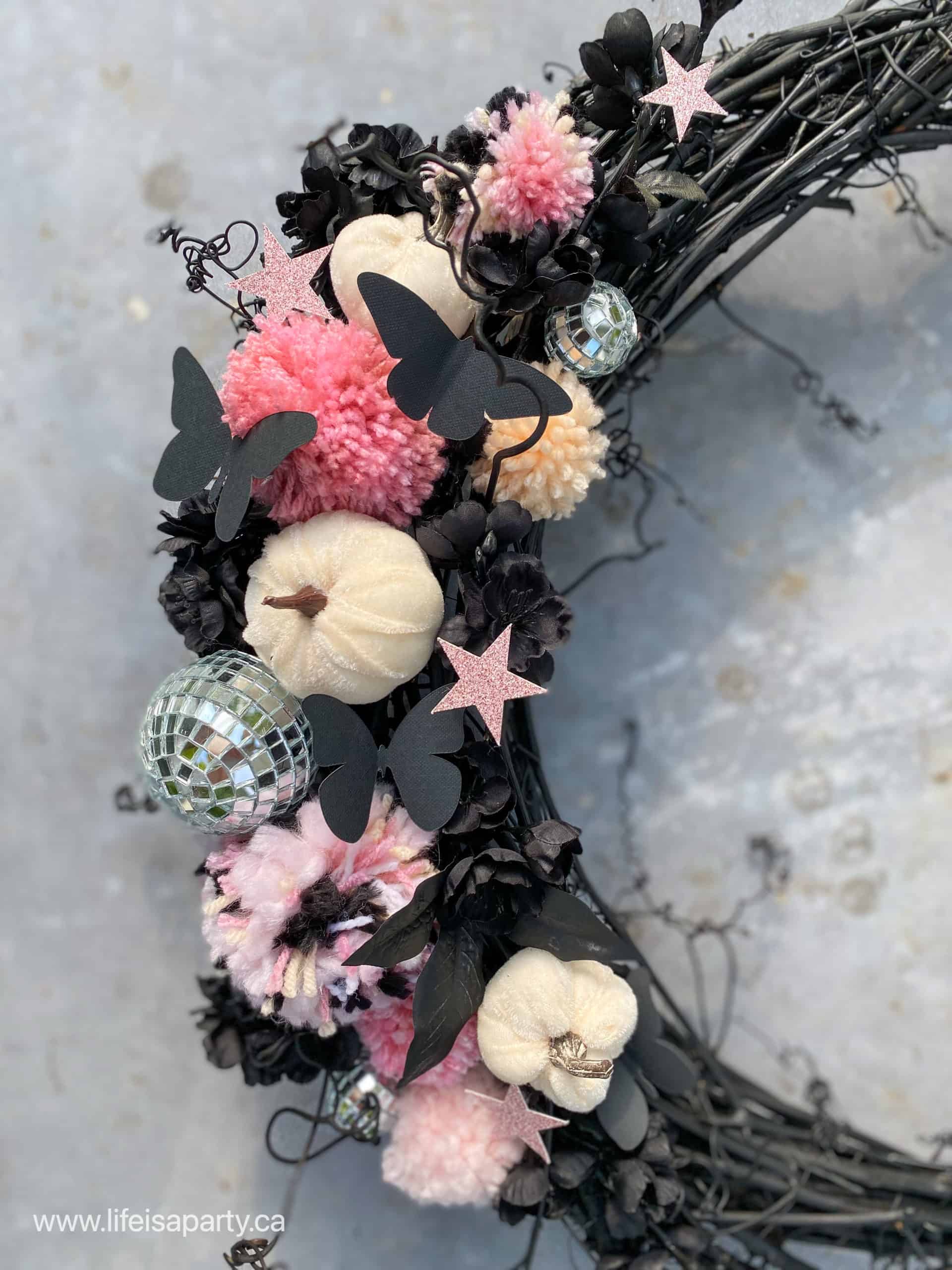 black and pink moon Halloween wreath