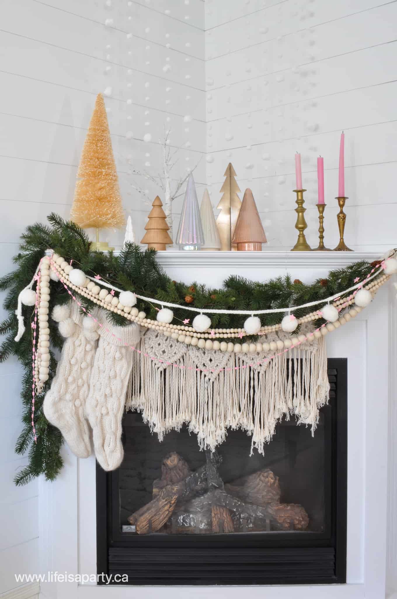 pink Christmas mantel decor ideas