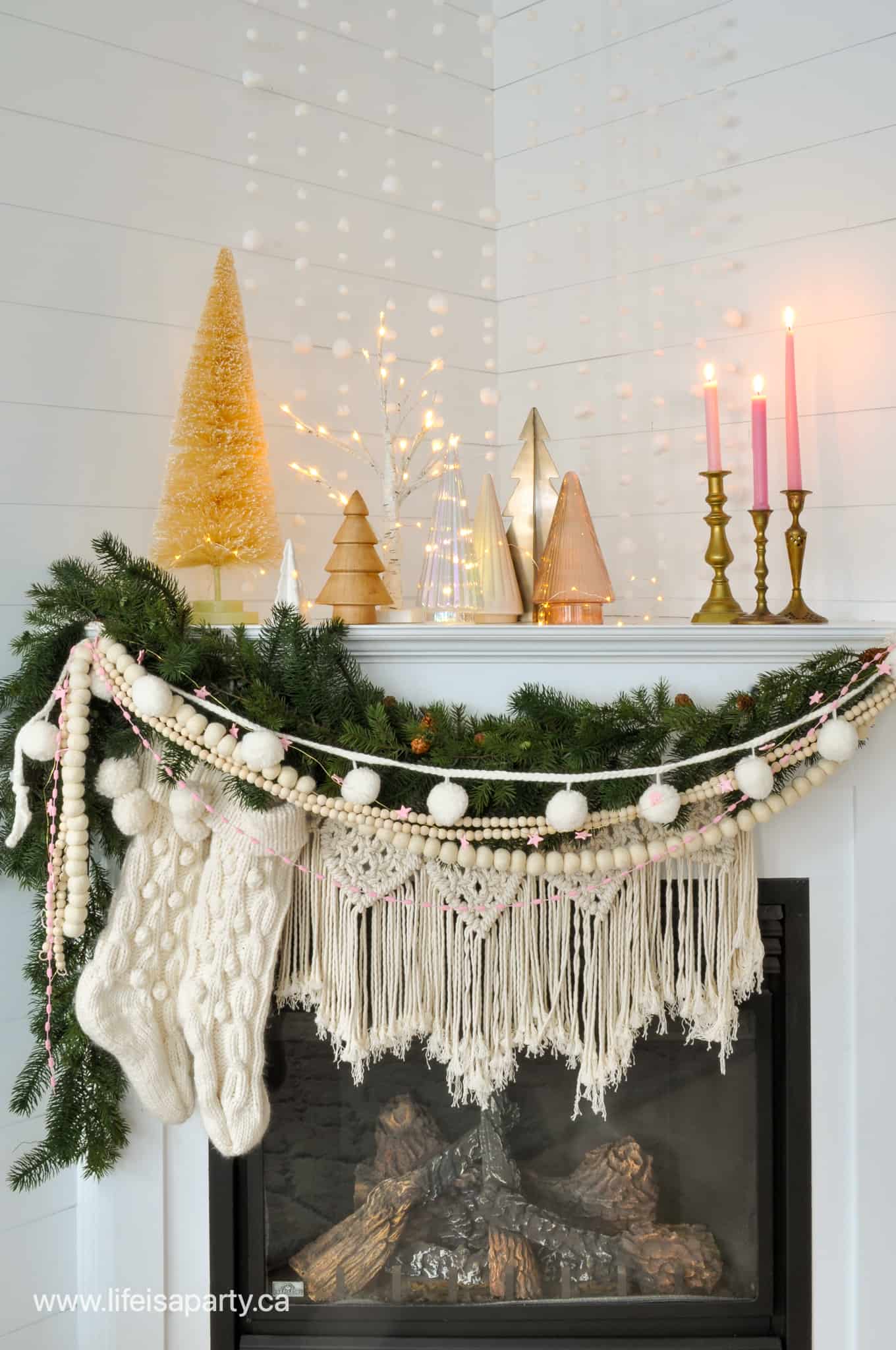 asymmetrical Christmas fireplace mantel