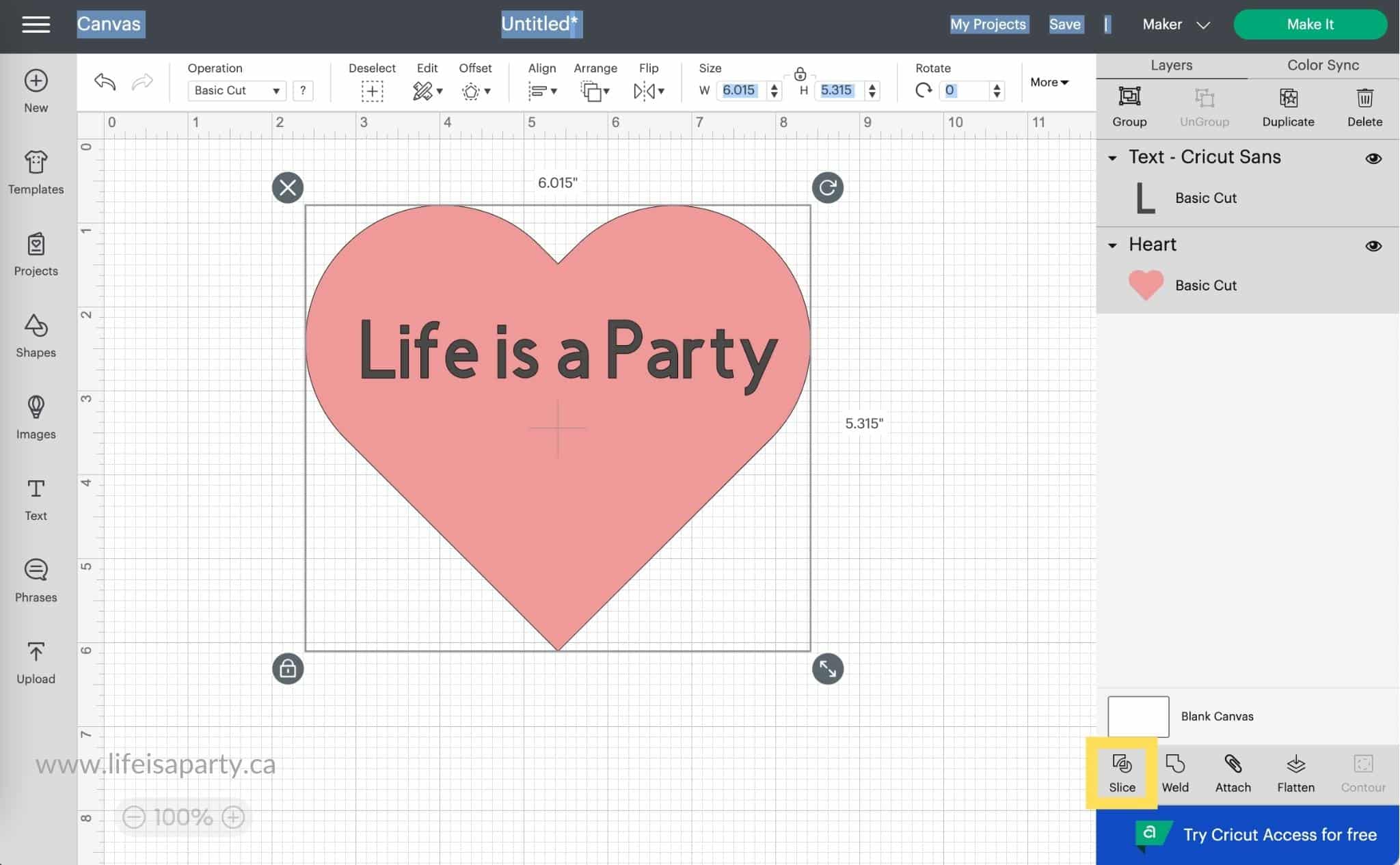 how to slice in Cricut design space