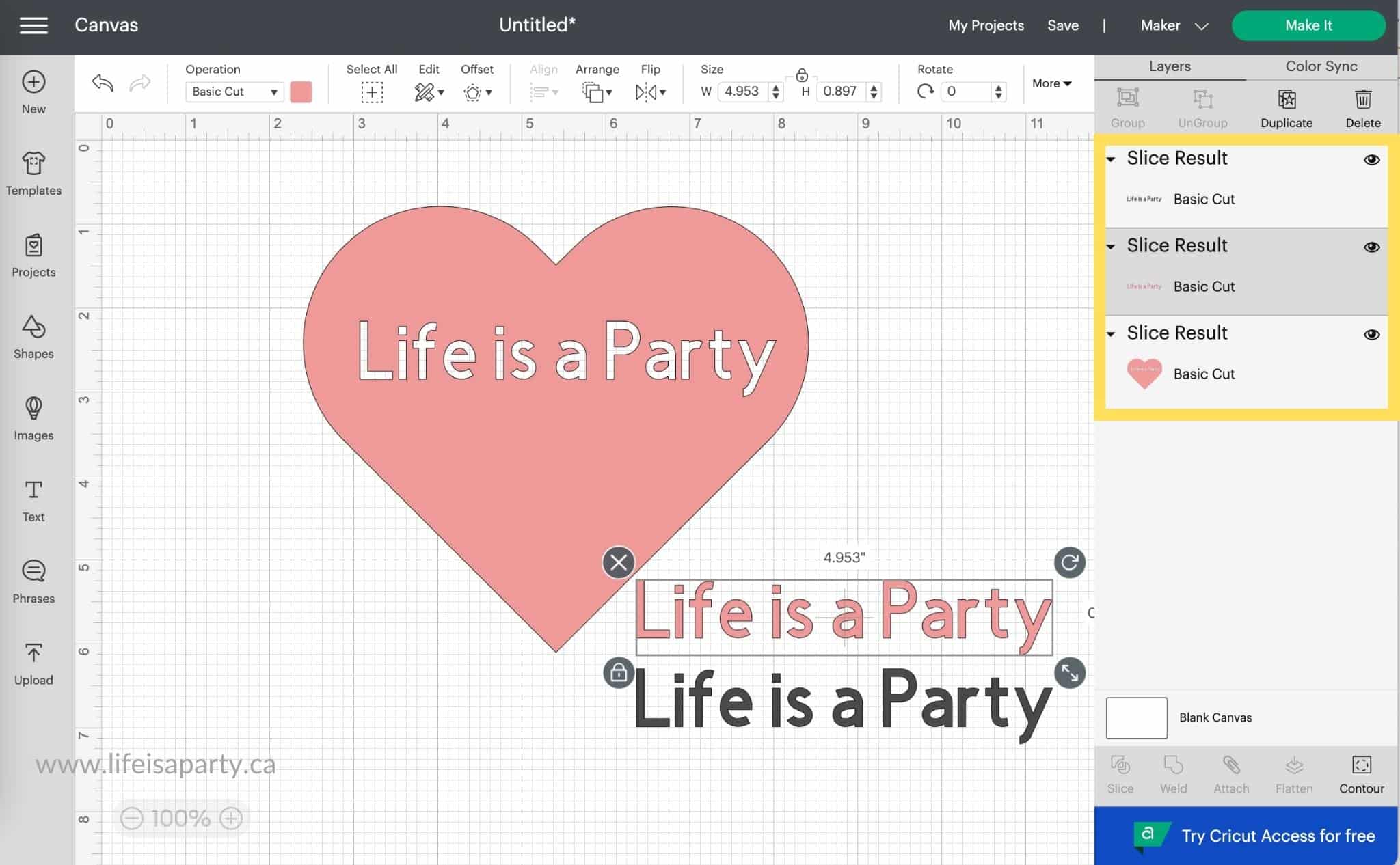 how to slice in Cricut Design Space