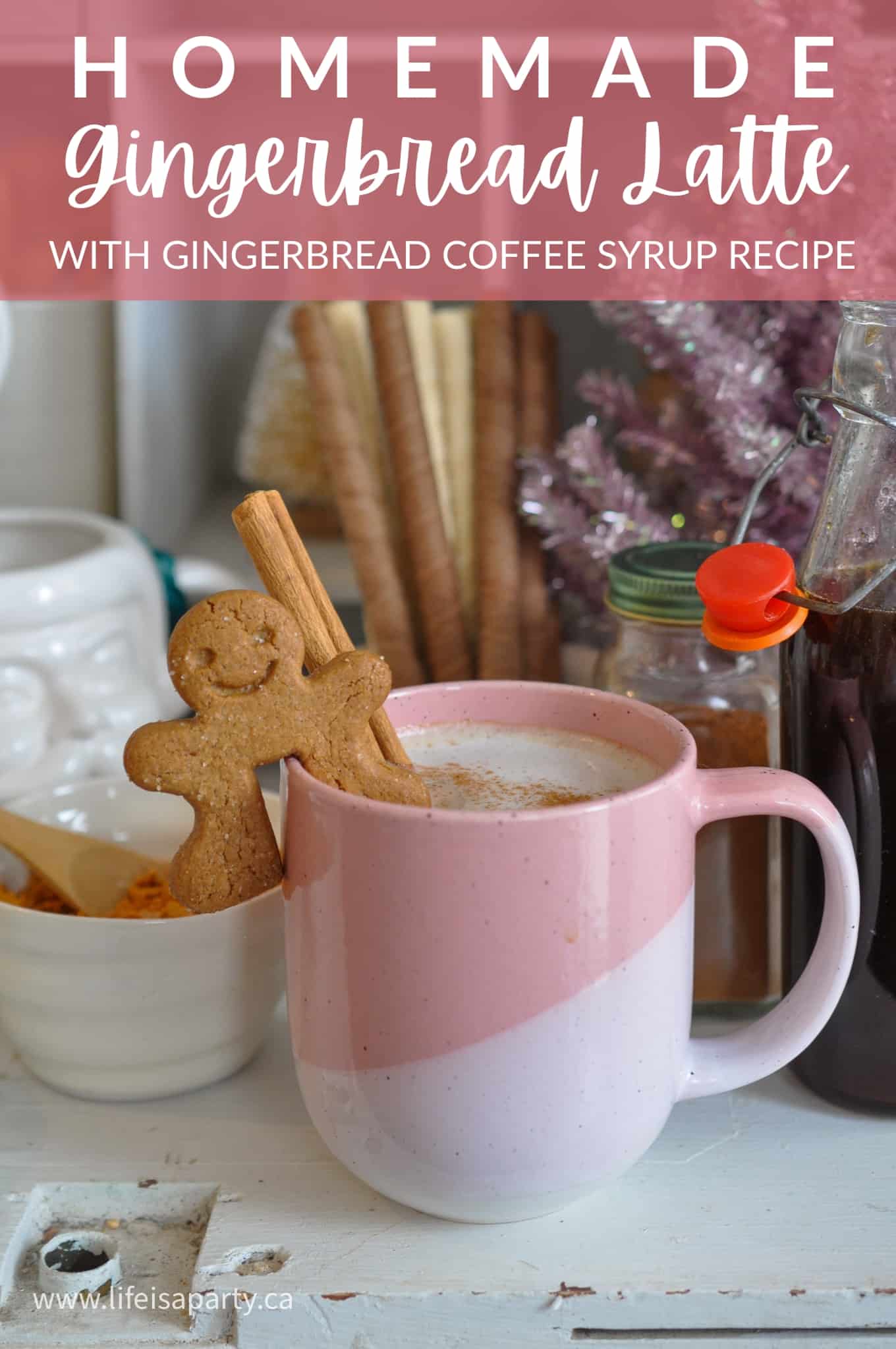 Homemade Gingerbread Latte: Copycat gingerbread latte Starbucks recipe with an easy homemade gingerbread coffee syrup recipe.
