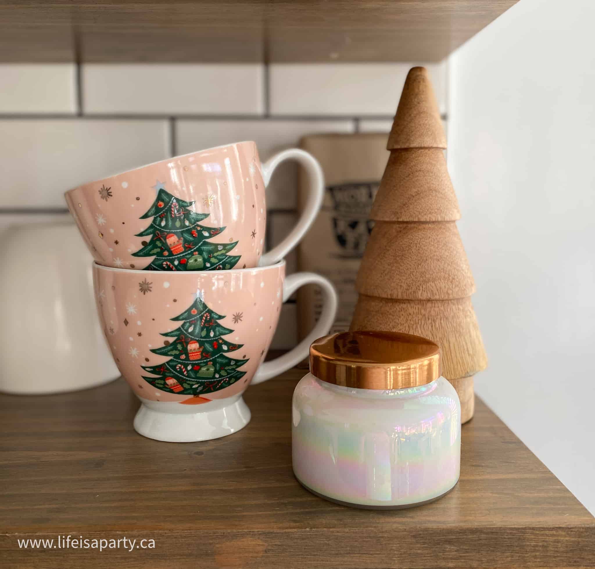pink Christmas mugs