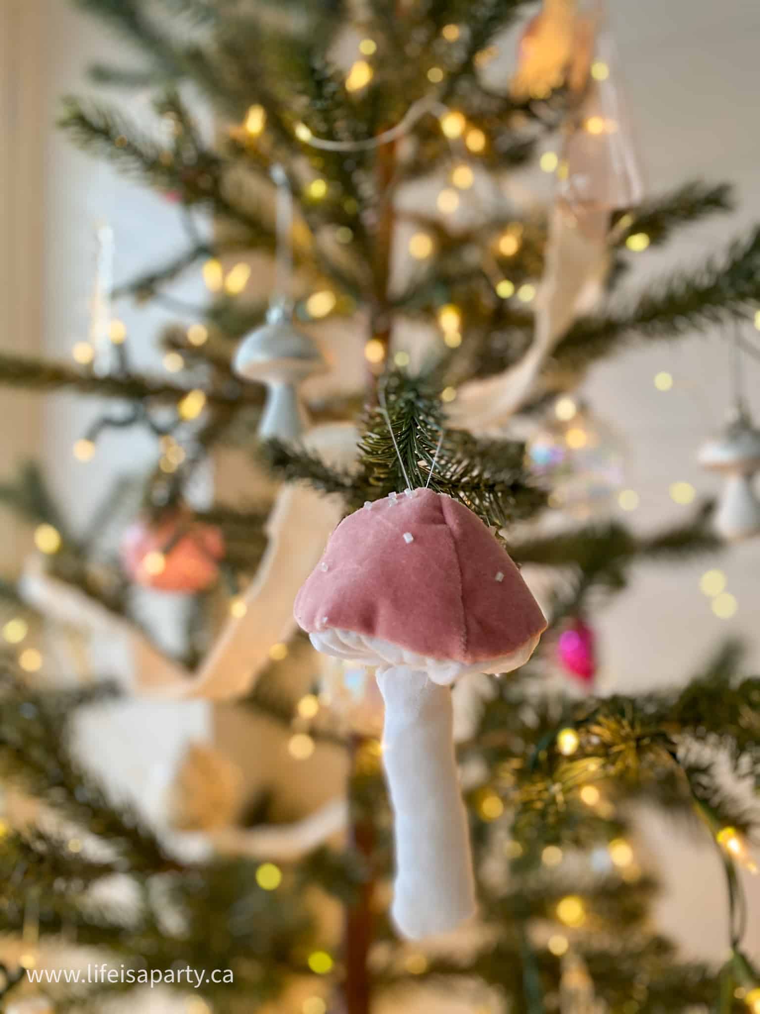 DIY velvet mushroom Christmas decoration